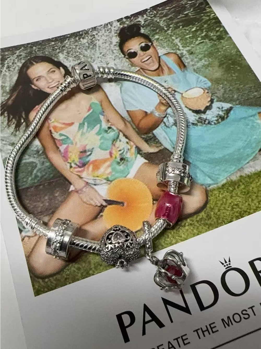 Pandora Silver Bracelet with Pink Murano Bead and Filigree Dangle